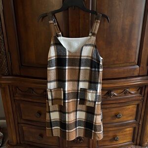 Plaid Sleeveless Dress with Pockets